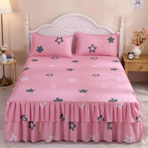 Thin Section Bed Skirt Home Textile Bedding 3pcs/set(1Bed Skirt + 2pcs Pillowcase) Bed Sheet King/Quee Bed Small Floral F0606