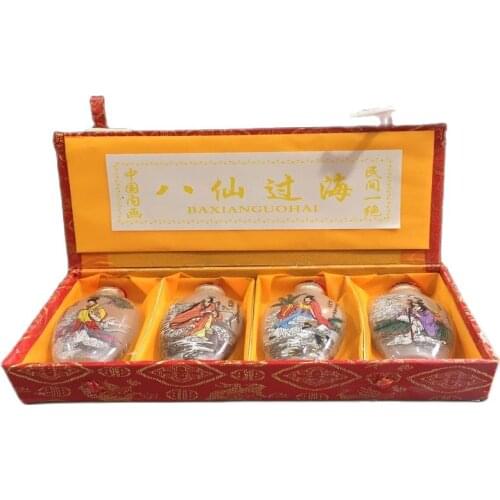 Chinese Unique old beijing Painting snuff bottle inside painted four combinations Eight Immortals Characters pattern