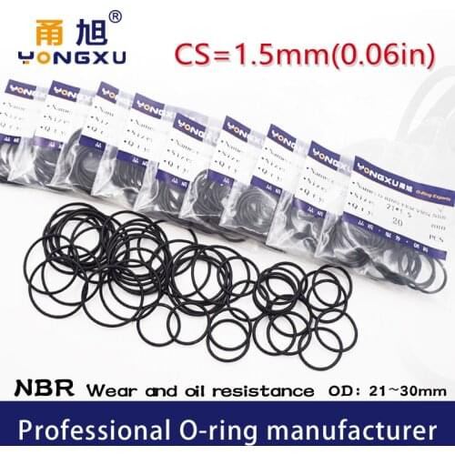 20PCS/lot Black NBR Sealing O-Ring CS1.5mm OD21/22/23/24/25/26/27/28/29/30*1.5mm Rings Nitrile Rubber Gasket Oil Ring Washer