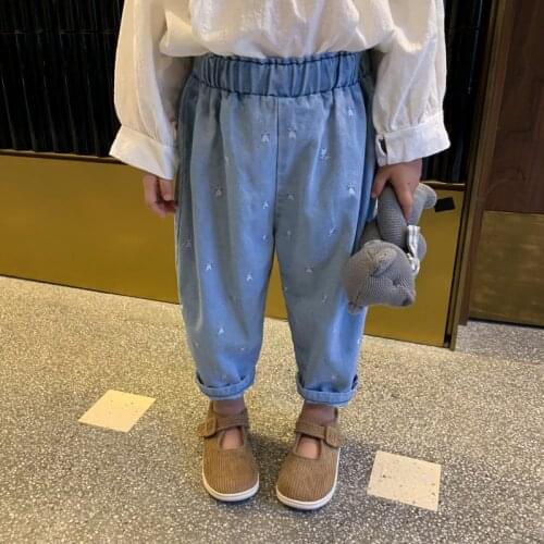 2021 Spring Girls Pants Spring New Children Western Fashion Casual Pants Korean Wild Embroidery Jeans