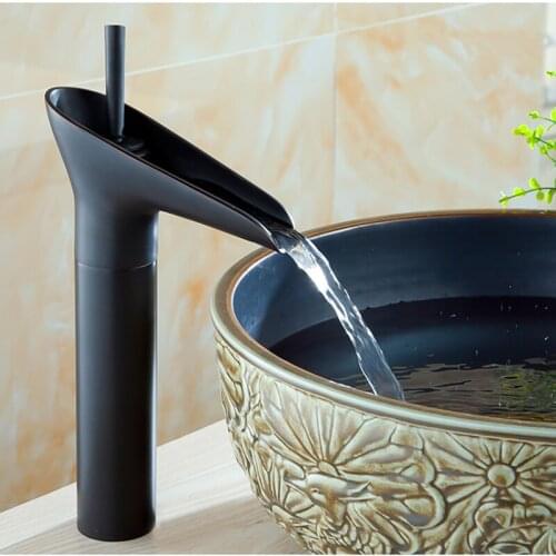 Vidric Oil Bubbed Bronze Brass Waterfall Bathroom Faucet Single Handle Vanity Sink Mixer Tap Deck Mounted Wine Glass Faucet