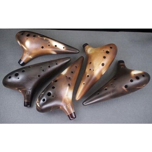 High quality 12 holes AF Ocarina smoked burn music instrument Alto F flute