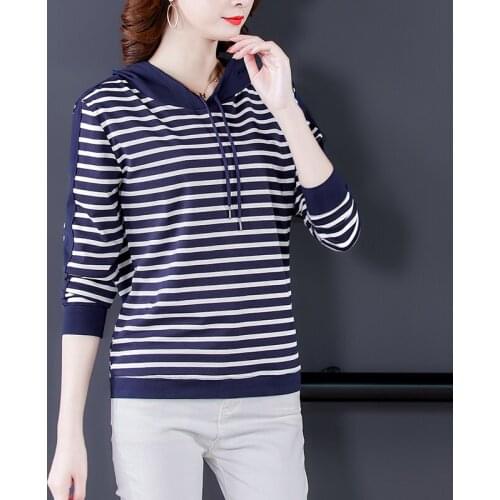 BOBOKATEER Long Sleeve Hoodies Women Clothes Camisetas Mujer Cotton Woman Tshirts Striped Tee Shirt Femme T-shirty Damskie 2021