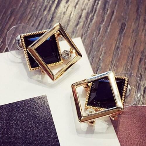 2021 New Fashion Brincos Gold Color Jewelry Big Blue Crytal Square Stud Earrings For Women jewelry wholesale gift