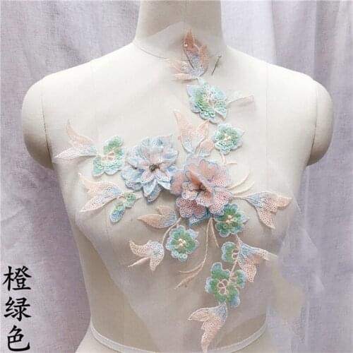1Piece Sequins Lace Applique 3D Flower Lace Patch Embroidered Material Trim For DIY Wedding Dress Veil Accessories