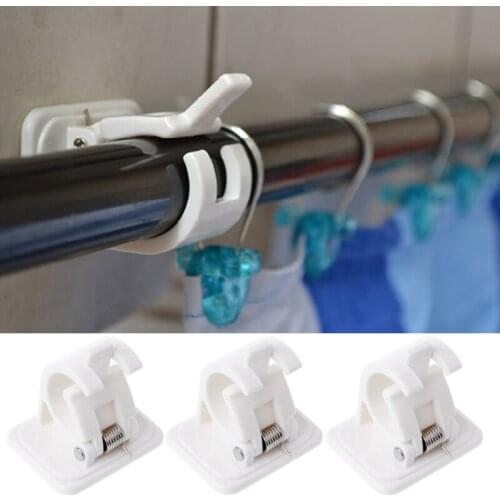 2Pcs Self Adhesive Curtain Rods White Hanger Crossbar Curtain Clips Wall Hooks
