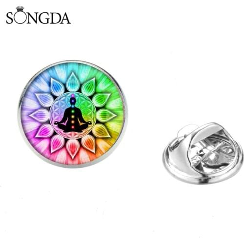 2019 Classic OHM OM AUM Sign Buddha Lotus Brooch 7 Chakra Colorful Mandala Flower of Life Lapel Pins Badge Yoga Jewelry