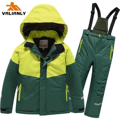 2021 VALIANLY Boys Ski Suit Kids Snowsuit Winter Children Boys Snowboarding Ski Jacket Pants Warm Ski Sets Outdoor Waterproof