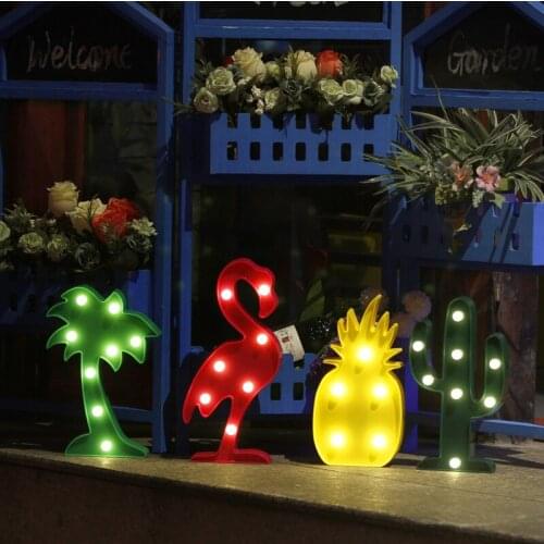 3D Flamingo Pineapple Cactus Night Lights Marquee LED letter Night Lamp For Hawaii Hen Party Baby Bedroom Decoration Kids Gift