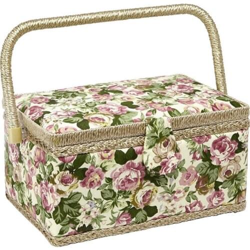 40% Hot Sales!!! Large Rose Needles Scissor Thread Wooden Frame Home Sewing Box Storage Container