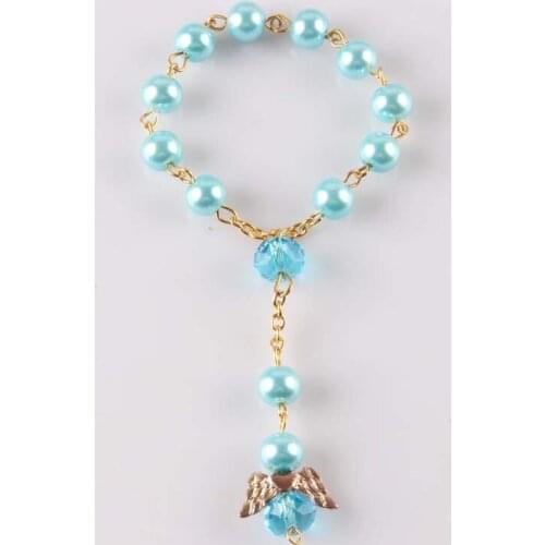 Angel baptism favors light blue communion favors recuerditos para bautizo finger rosaries/ christening favors rosary bracele