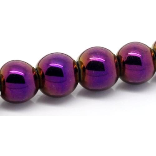 Doreen Box hot- created Hematite Beads Ball Round Dark Purple & Golden 8mm Dia,38cm(15") long,Approx 53PCs (B25558)