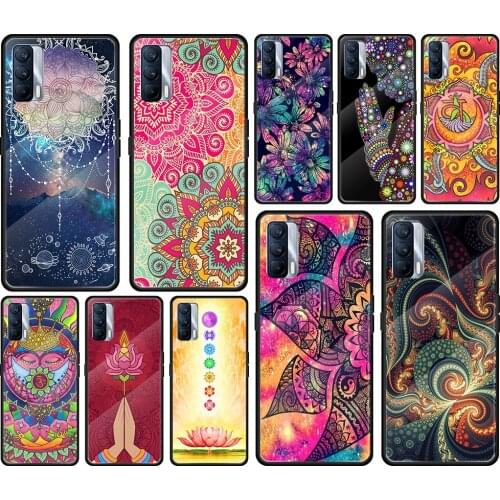 Mandala Chakra Yoga Tempered Glass Cover For Realme 7 7i XT C3 6 5 Pro for OPPO A9 2020 A52 Find X2 Lite Phone Case