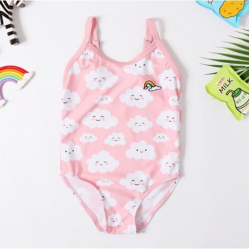 2019 New One Piece Girls Swimsuit Pink Cloud Childrens Swimwear Bathing Suit For Girls Swimming 3-8 Years Beachwear
