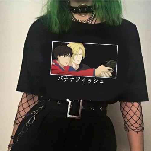 Men Women T-shirt Tops Funny Banana Fish Tshirt Crew Neck Fitted Soft Anime Manga Tee Shirt Clothes