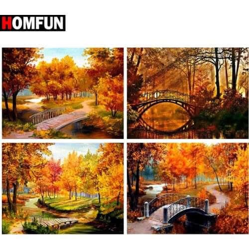 HOMFUN Full Diamond Embroidery "Autumn leaves landscape" Diamond Painting Cross Stitch Patterns Rhinestone Unfinished Home Decor