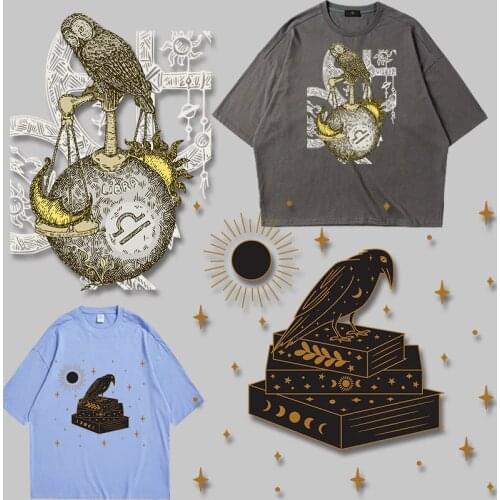 Bird Sun Moon Book Heat Transfer PVC Patch Stickers on fabric Cloth patches Iron-on Transfers Chest badges