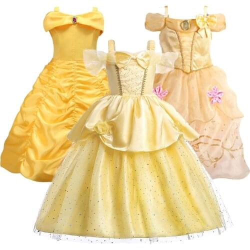 Beauty and The Beast Costume Girl Belle Dress Up Carnival Party Clothes Kids Halloween Birthday Party Gown Frocks 3-10 Years