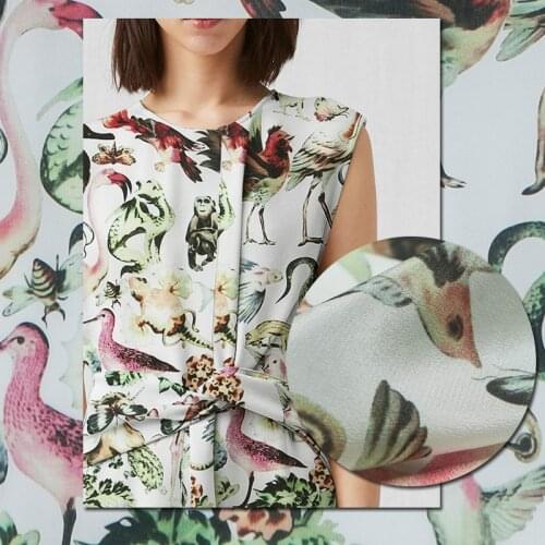 Abstract style Zoos animals print pure silk crepe de chine fabric, sewing for shirt, blouse, dress, skirt, craft by the yard