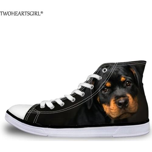 Twoheartsgirl Cute Rottweiler Dog Print Sneakers High Top Canvas Shoes for Women Breathable Female Ladies Vulcanized Shoes