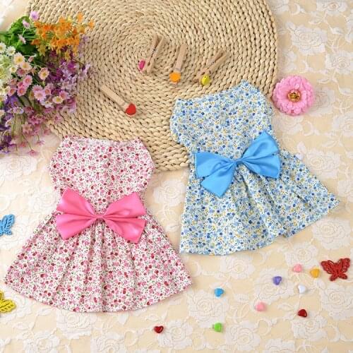 Summer Floral Bow Dog Dress Pet Wedding Dresses For Chihuahua Pug Yorkie Clothing Puppy Cat Products Dog Clothes For Small Dogs