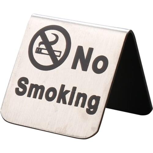 Brushed Stainless Steel No Smoking Sign Double Sided Table Top Tent Compliance Signs for Buffet 2x2inch