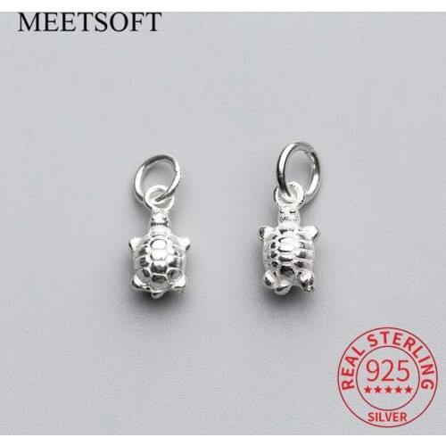 MEETSOFT Trendy S925 Sterling Silver Little Turtle DIY Necklace Making Finding Handmade Vintage charms Jewelry Accessories