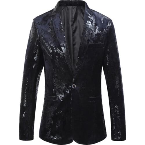 Mens Business Casual Hot Stamping Floral Print Slim Fashion Suit Coat / High Quality Large Size Male Blazers Jacket