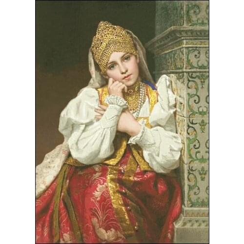 Large Format Clear Picture Elegant Russian Girl Top Quality Cross Stitch Kits 14CT Unprinted Embroidered Handmade Art Set Decor