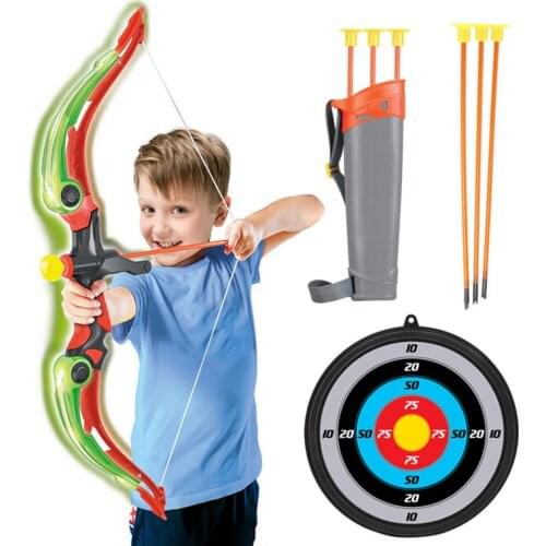 2021 Light Up Archery Bow Arrow Toy Set For Children With 3 Suction Cup Arrows Target Quiver Flash Bow And Arrow Suit