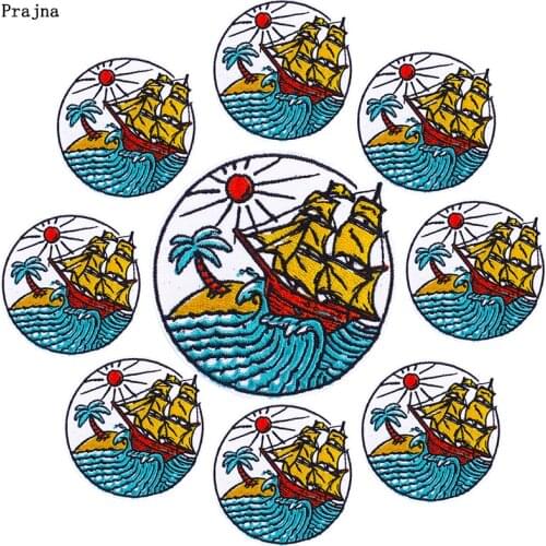 Prajna 10 PCS Waves Applique Embroidered Patches On Clothes Outdoor Travel Stickers Badges Cartoon Waves Patches On Clothes