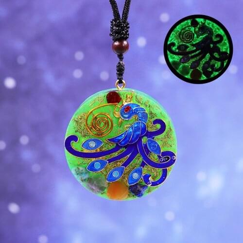 Phoenix Bird Necklace Luminous Orgone Pendant Mythical Creature Pendant Cloisonne Enamel Fantasy Bird Phoenix Jewelry Firebird