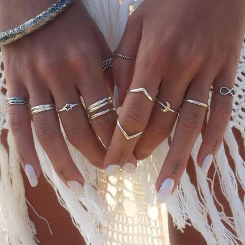 Punk Jewelry Women Ring 12 Pcs/set Vintage Bohemian Silver Joint Rings Sets 2021 Fashion Accessories