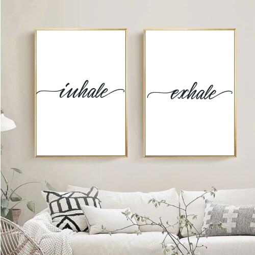 Nordic Inhale Exhale Black White Poster Minimalist Canvas Wall Art Canvas Print Decorative Picture Painting Room Decoration