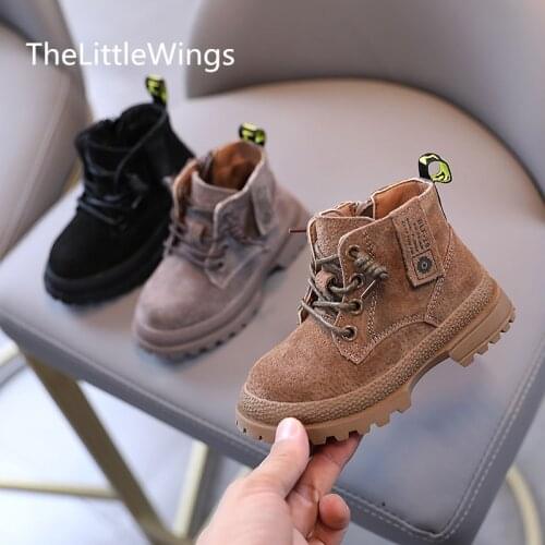 Childrens genuine leather Martin boots 2020 winter new Keep warm Girls Fashion anti slip matte boys' short boots 1-3 years old