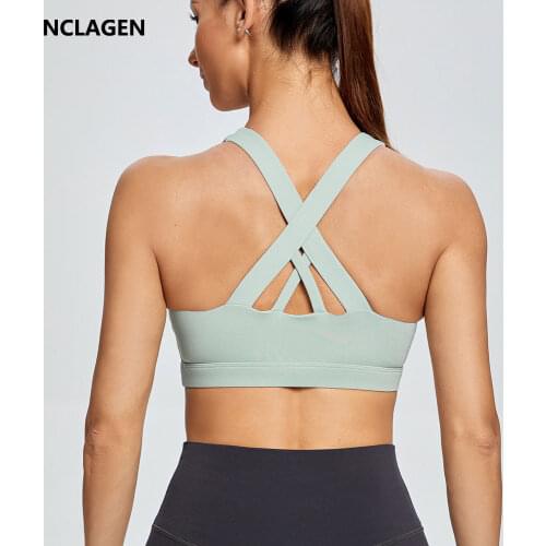 NCLAGEN Sports Bra Padded Top Push Up Summer Running Vest High Support Impact Elastic Back Cross Workout Gym Fitness Underwear