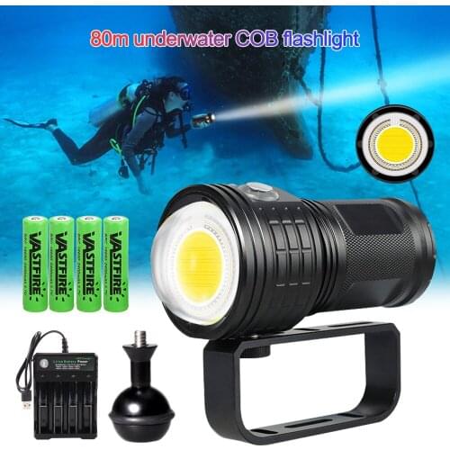 10000LM 50WLED Diving Flashlight 80m Underwater Light Scuba Dive Lantern Photography Torch IPX8 Waterproof COB Flashlight 18650