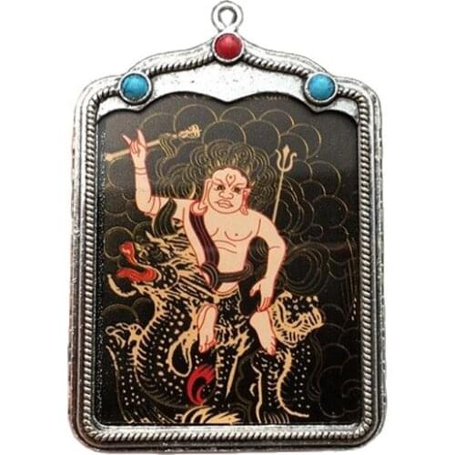 Tibetan retro Tibetan silver inlaid with Thangka Zhaocai Buddha white God of wealth brand Nepal national Pendant
