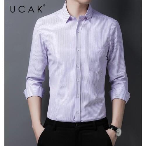 UCAK Brand Streetwear Long Sleeve Shirt Men Clothes Spring Autumn New Arrival Casual Turn-down Collar Striped Shirts Homme U6163