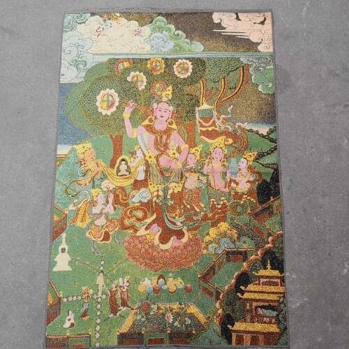 35" Thangka embroidery Tibetan Buddhism silk embroidery brocade Nepal Quasi tifomu White Tara Buddha Statue Thangka