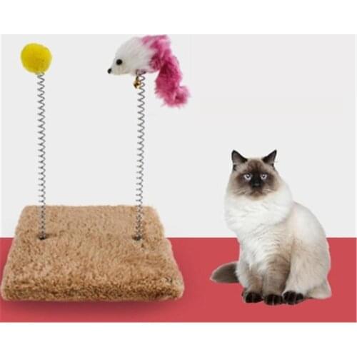 Funny Cat Toys Elastic Feather False Mouse Spring Toys For Cat Playing Pet Toy Training Square Cat Climbing Frame Bell Scratch