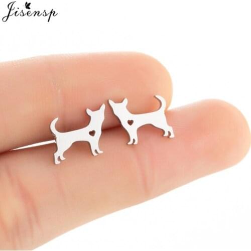 Tiny Cute Chihuahua Dog Earrings for Women Stainless Steel Love Heart Dachshund Dog Animal Stud Earring Children Jewelry Brincos