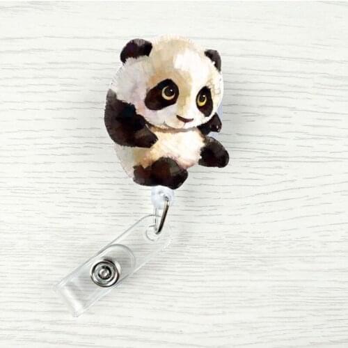 Cartoon Animal Panda Dog Badge Reel Staff Work Card Clip ID Retractable Lanyard for Employees Pass Access Employee Card Holder
