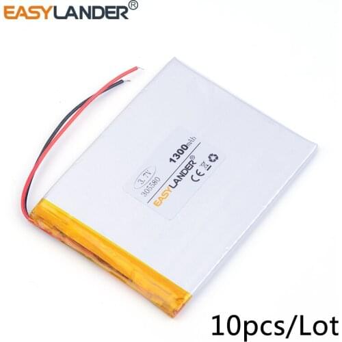 10pcs /Lot 3.7v lithium Li ion polymer rechargeable battery 305580 1300mAh For MP4 PSP GPS Tablet PCs PDA 035580