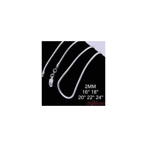 2016 Colar de prata banhado por atacado largura 2mm Cobra Cadeia comprimento 16,18, 20,22, 24 polegadas sexy jewellry