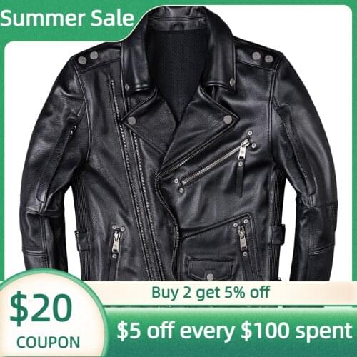2021 Black Motorcycle Style Genuine Leather Jacket Men Plus Size 4XL Real Thick Cowhide Autumn Slim Fit Natural Bikers Coat