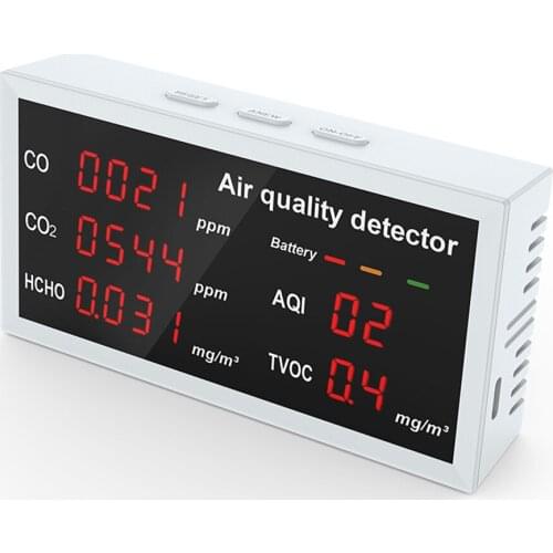 5 in 1 Multifunctional Detector LED Display CO CO2 HCHO TVOC AQI Monitor Air Quality Detector Indoor Outdoor Office Air Detector