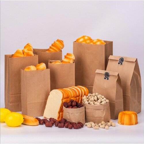 50pcs 100pcs Brown Kraft Paper bag Gift Bags packing Biscuits candy Food raft bread Cookie Bread Nuts Snack Baking Package
