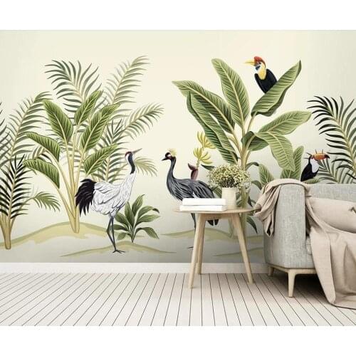 Customized large-scale 3D murals medieval hand-painted wall murals with tropical rainforest plant scenery background