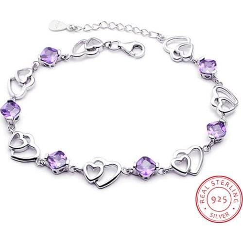 Hot Fashion 925 Sterling Silver Bracelet For Women Double Heart Zirconia Bracelet pulseira feminina Gift S-B149